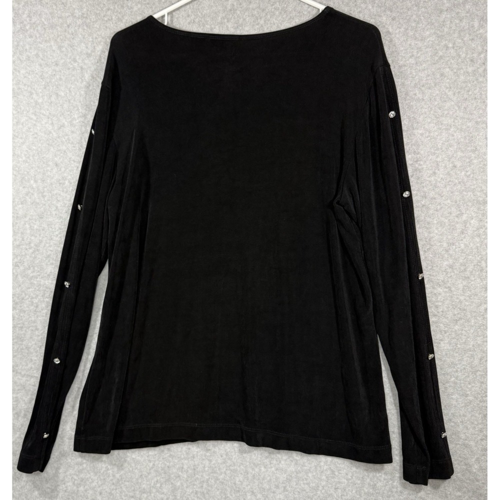 Chicos Travelers Top Women's Size 3 (XL) Diamond Girl Black Slinky Decor‎ Sleeve - Picture 2 of 9